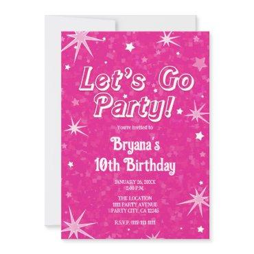 Sparkle Hot Pink Stars Let's Go Party Birthday