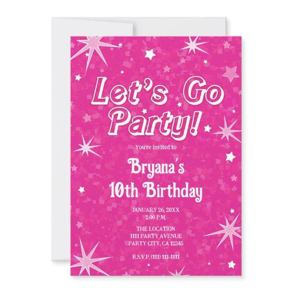Sparkle Hot Pink Stars Let's Go Party Birthday