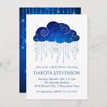 Sparkling Rain | Bold Royal Blue Baby Shower Invitation
