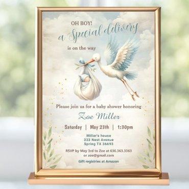 Special Delivery Blue Vintage Stork