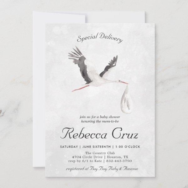 Special Delivery | Elegant Watercolor Stork Baby