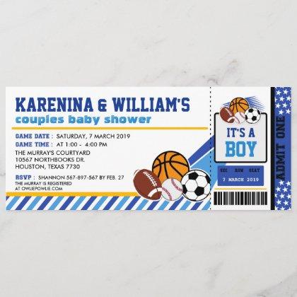 Sport Ticket Pass Couples Baby Shower Invitation