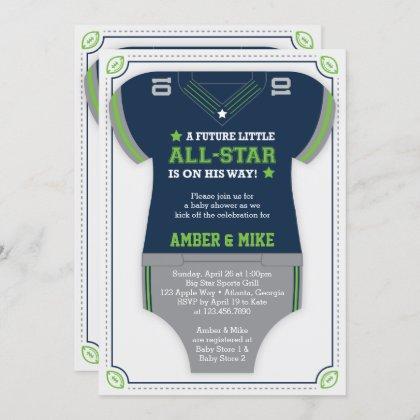Sports Baby Shower Invitation, Blue, Green Invitation