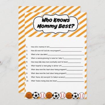 Sports Baby Shower Who Knows Mommy Best Game Invitation
