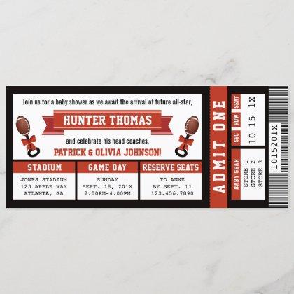 Sports Ticket Baby Shower Invitation, Black, Red Invitation