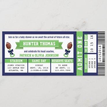 Sports Ticket Baby Shower Invitation, Blue, Green Invitation