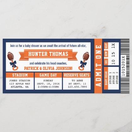 Sports Ticket Baby Shower Invitation, Blue, Orange Invitation