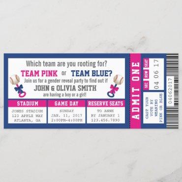 Sports Ticket Gender Reveal Invitation, Baseball Invitation