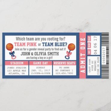 Sports Ticket Gender Reveal Invitation, Basketball Invitation