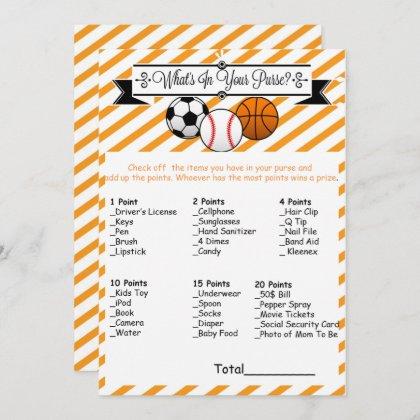 Sports What's in Your Purse Baby Shower Game Invitation