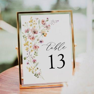 Spring Colorful Wildflower Wedding Table Number