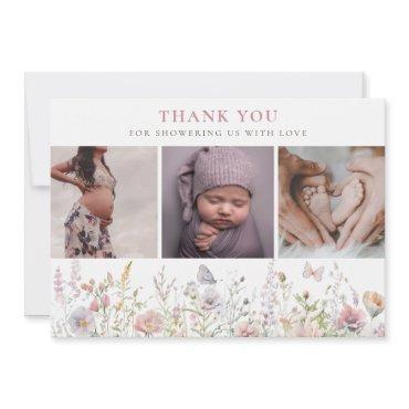Spring Wildflower Field Baby Shower 3 Photos Thank You Card