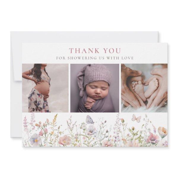 Spring Wildflower Field Baby Shower 3 Photos Thank You Card