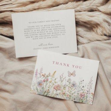 Spring Wildflower Field Butterfly Baby Shower Thank You Card