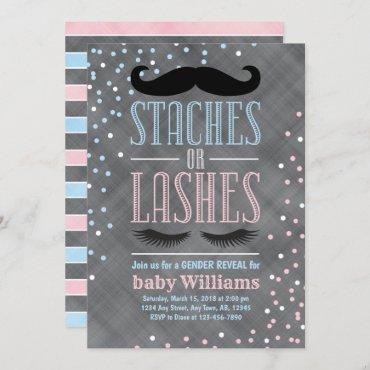 Staches or Lashes gender reveal invitation ideas