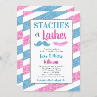 Staches or Lashes Gender Reveal Party Baby Shower Invitation