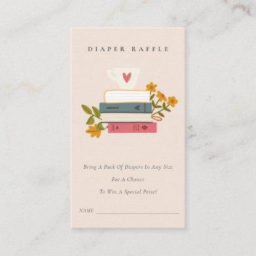 Stacked Books Floral Diaper Raffle Mum Baby Shower Enclosure Card