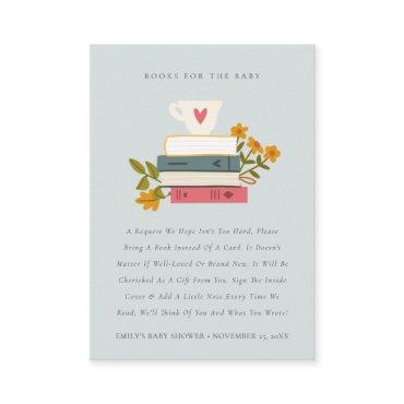 Stacked Storybooks Floral Books For Baby Shower Enclosure Card