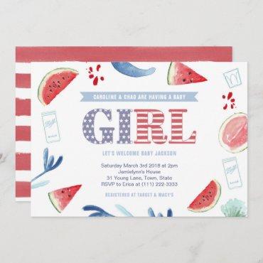 Stars and Stripes Co-ed Baby Shower for Girl Invitation