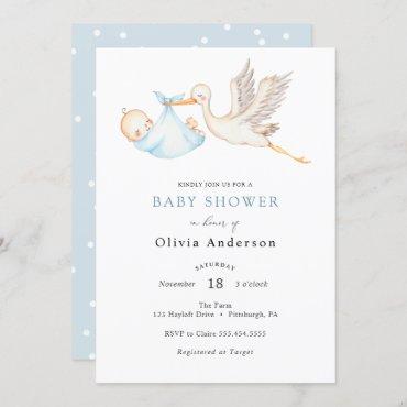 Stork Baby Boy Shower Invitation