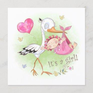 *~* Stork Baby Girl Heart  Flowers