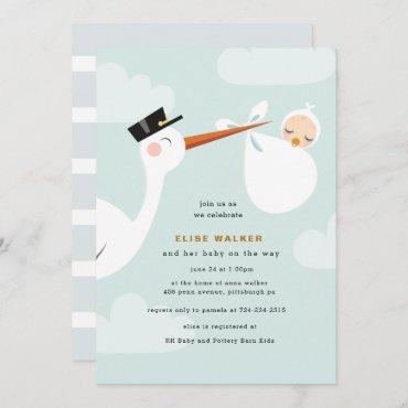 Stork Baby Shower Invitation with Clouds