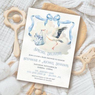 Stork Baby Shower Ribbon Bow Special Delivery