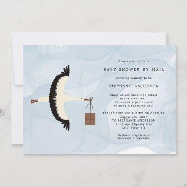 Stork + package boy Baby Shower by mail invite