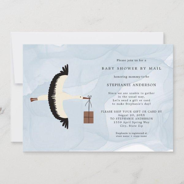 Stork + package boy Baby Shower by mail invite
