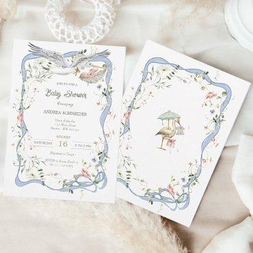 Stork Ribbon and Bow Baby Shower