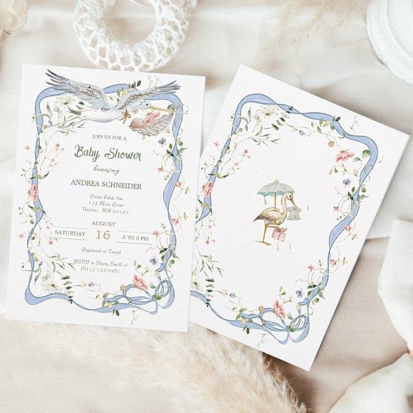 Stork Ribbon and Bow Baby Shower