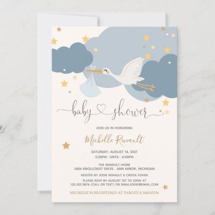 Stork Special Delivery Boy Baby Shower Invitation