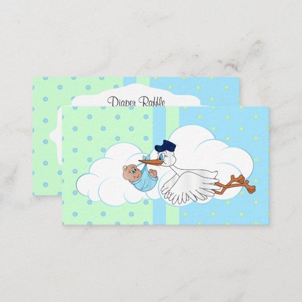 Stork with a Cute Little Baby Boy Diaper Raffle Enclosure Card