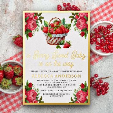 Strawberry Basket Berry Sweet Baby Shower Gold Foil