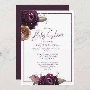 String Lights Baby Shower Pink Gold Purple Floral Invitation