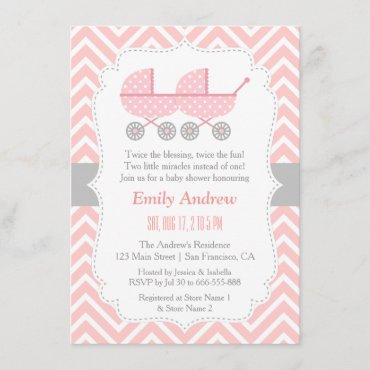 Strollers Twin Girl Baby Shower Invitations
