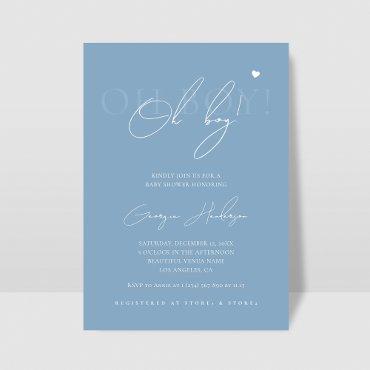 Stylish Chic Script Oh Boy Heart Blue