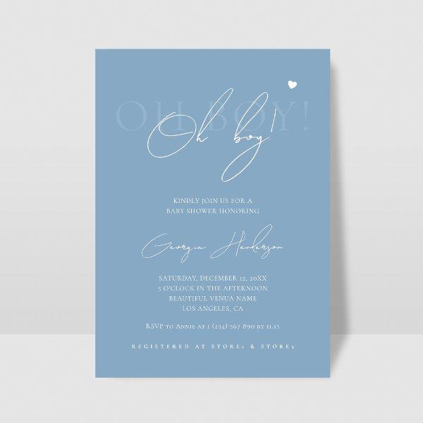 Stylish Chic Script Oh Boy Heart Blue