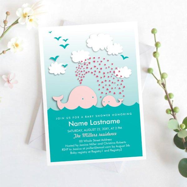 Stylish Pink Whales Hearts Mint