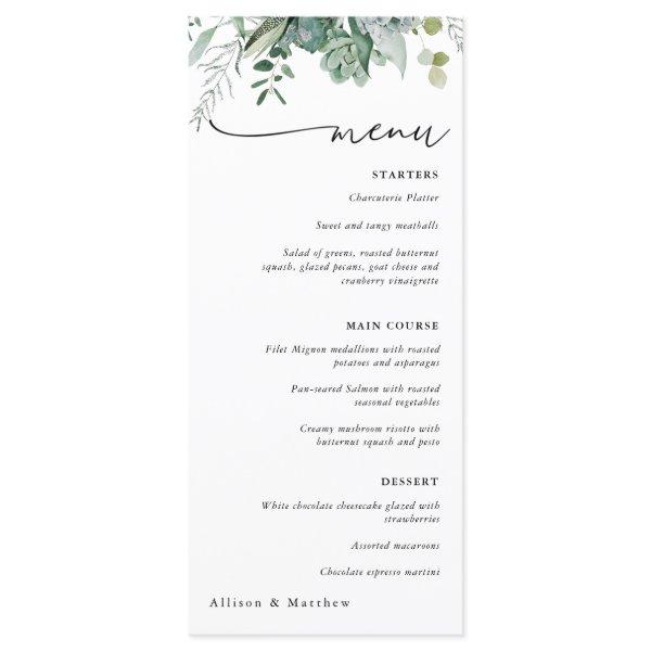 Succulent and Eucalyptus Greenery Wedding Menu