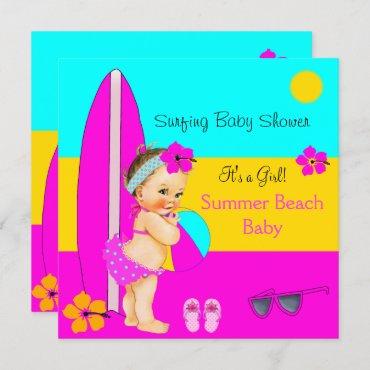 Summer Baby Shower Girl Beach Surfing Brunette