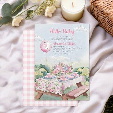 Summer Picnic Watercolor Elegant Baby Girl Shower