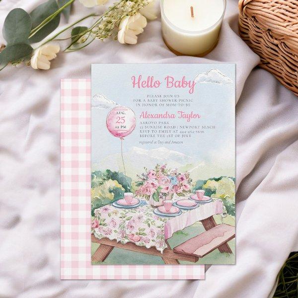 Summer Picnic Watercolor Elegant Baby Girl Shower