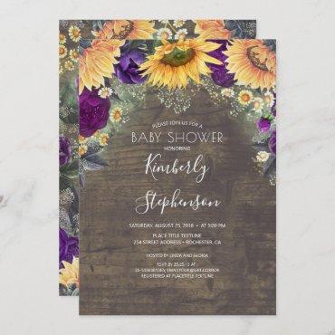 Sunflower and Purple Rose Rustic