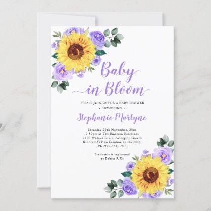 Sunflower Baby In Bloom Purple Floral Baby Shower Invitation