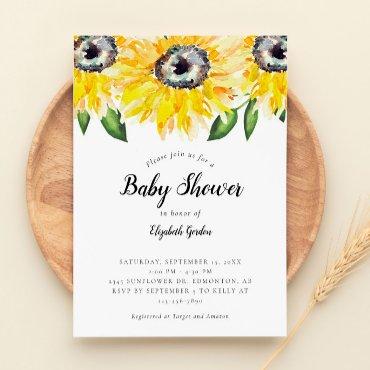 Sunflower Baby Shower Elegant Script Watercolor