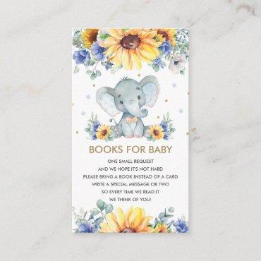 Sunflower Blue Floral Elephant Boy Books for Baby Enclosure Card