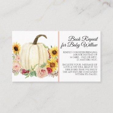 Sunflower Blush Pink Floral Pumpkin Book Request Business Card