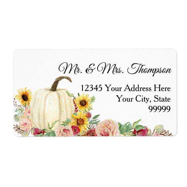 Sunflower Burgundy Pink Floral Watercolor Pumpkin Label