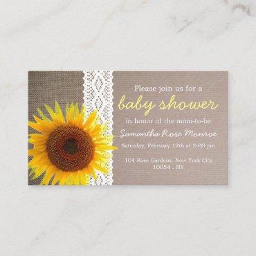 Sunflower Burlap & Lace Baby Shower Ticket Invite